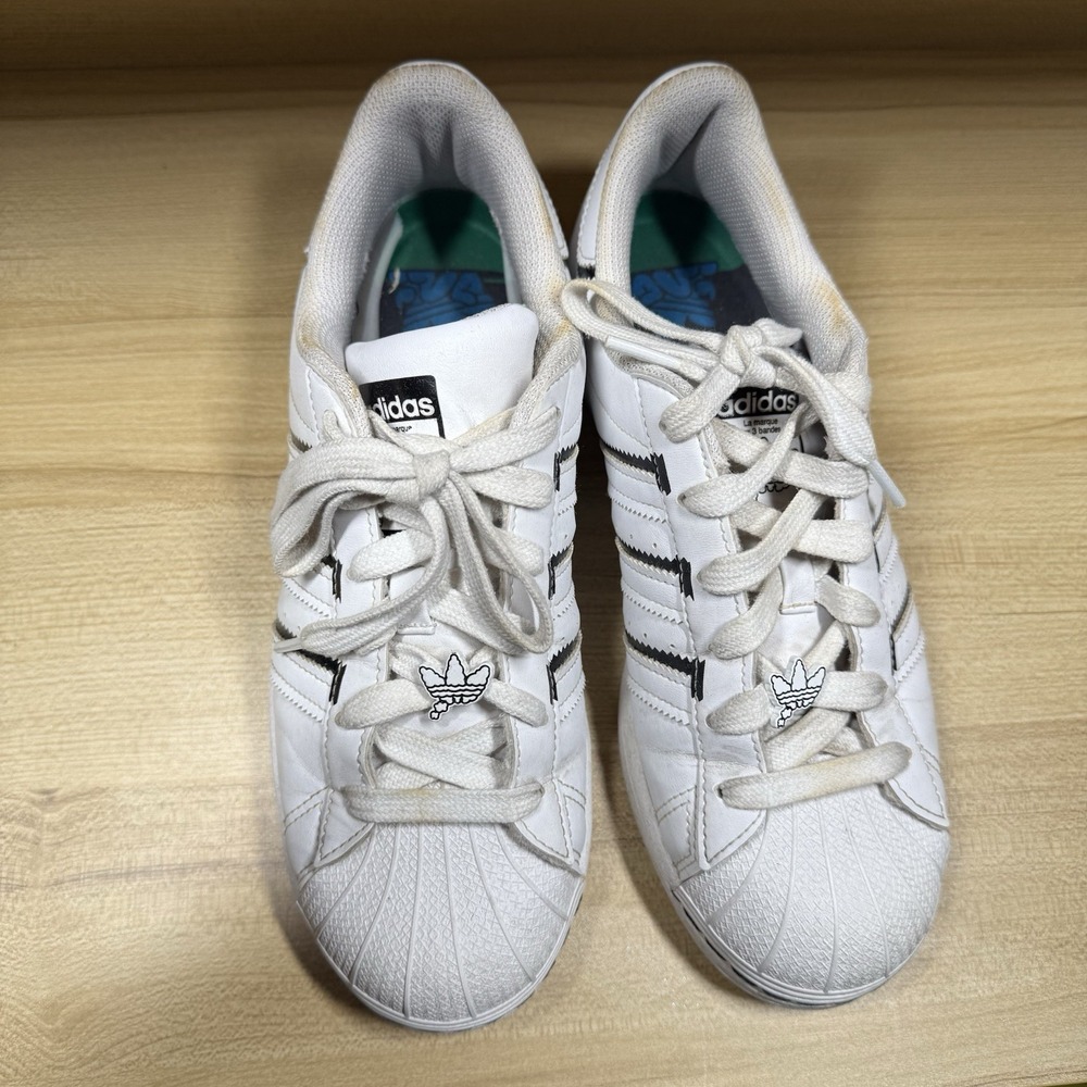 Adidas Superstar Cloud Sneakers Thin Stripes White Black‎ Leather Women's 6.5 - Picture 6 of 12